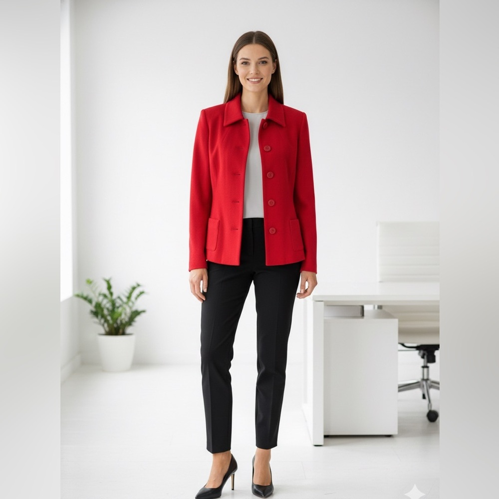 Harve Benard Red Wool Cashmere Jacket Blazer Size 8 Made In Ukraine
